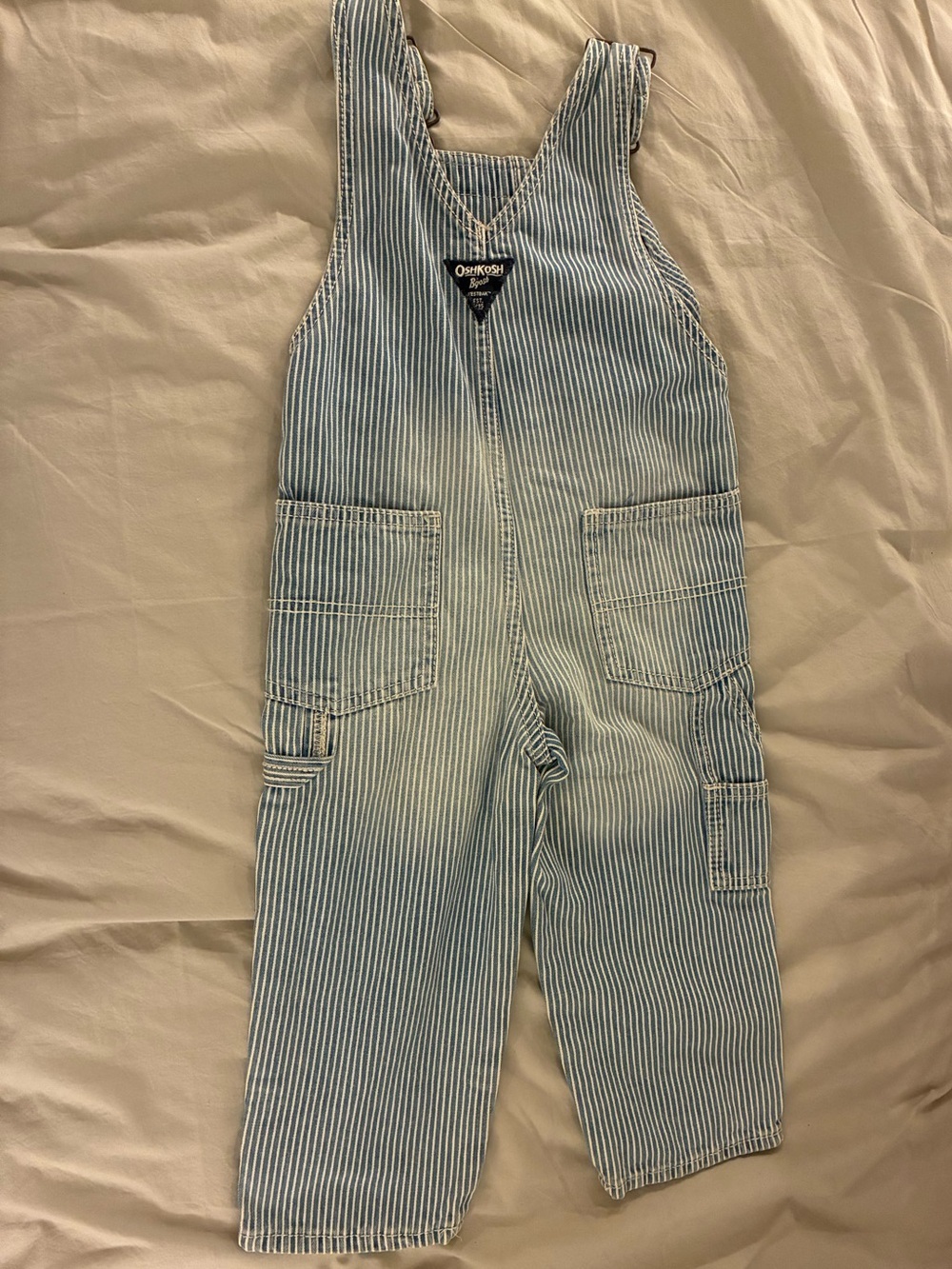 Vintage OshKosh B'Gosh Vestbak Denim Overalls Blue Stripes 2T - Picture 3 of 4